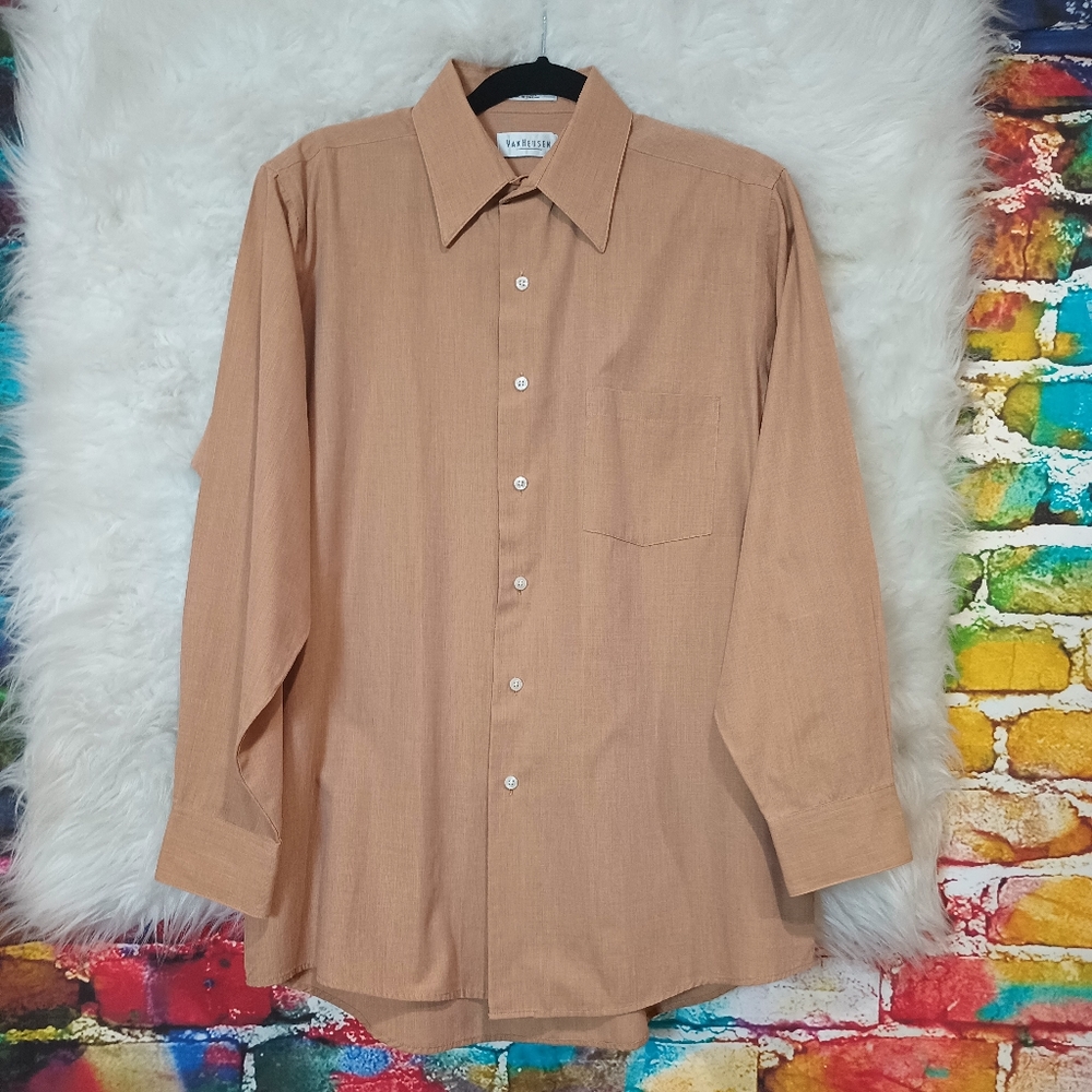Van Heusen Beige Tan Long Sleeve Button Down Shirt Size 15.5 32/33 - Picture 1 of 8